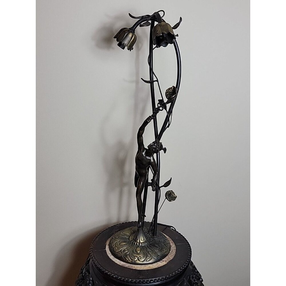 Bronze Figural Mercury Statue Lamp 23" T Floral Medical Staff - Picture 15 of 16